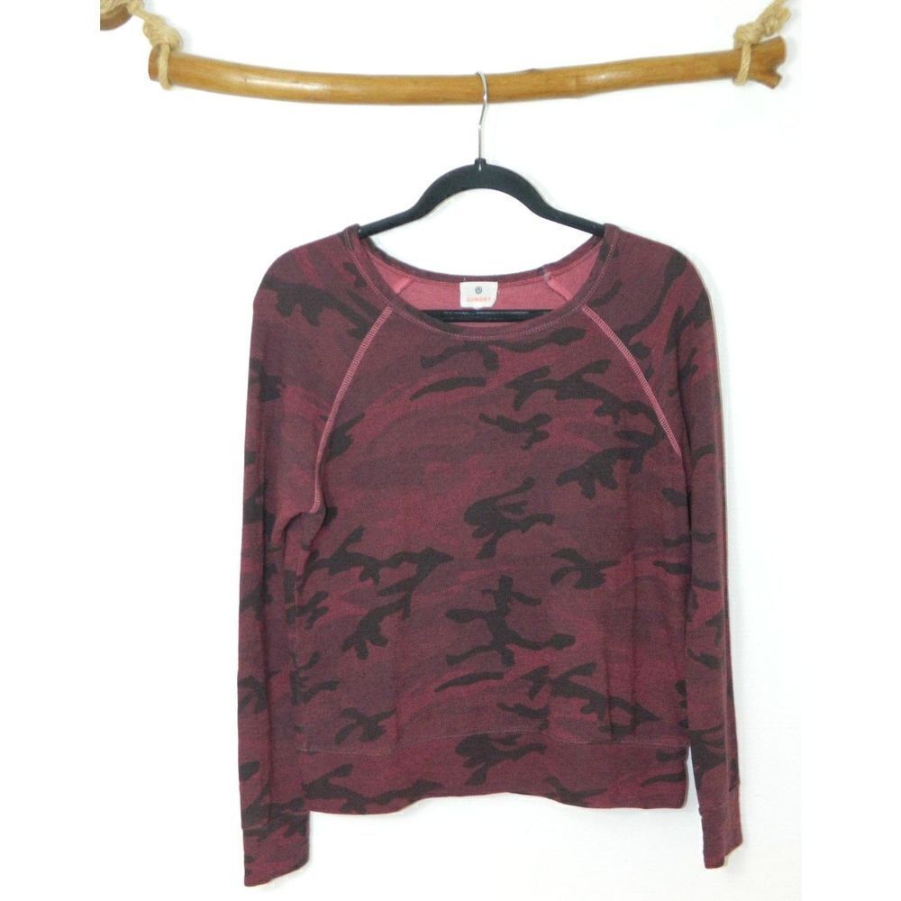 SUNDRY Sweatshirt Burgundy Abstract Camo Print‎ Sweatshirt Size X-Small (0)